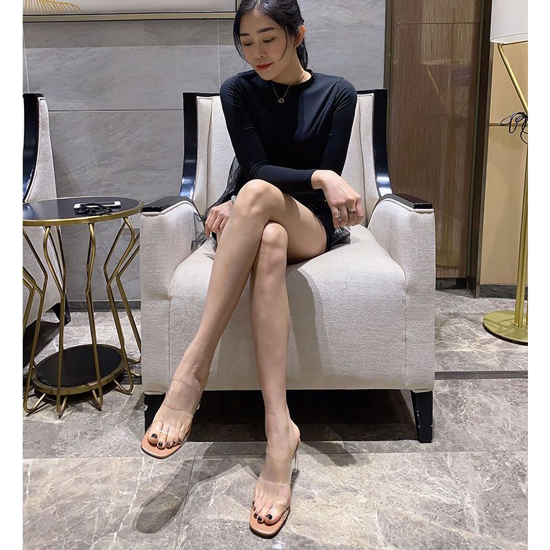 Slippers for women summer wear 2020 new Korean crystal heel net red transparent women's high heels shoes women's thick HEELS SANDALS