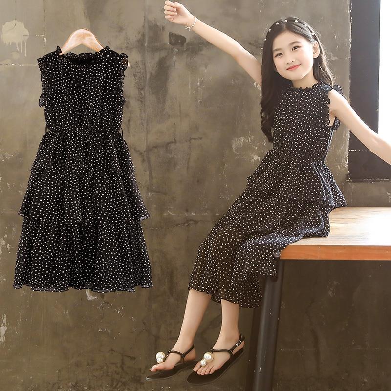 女童波點連衣裙夏裝2020新款韓版兒童夏季裙子女大童洋氣雪紡裙潮