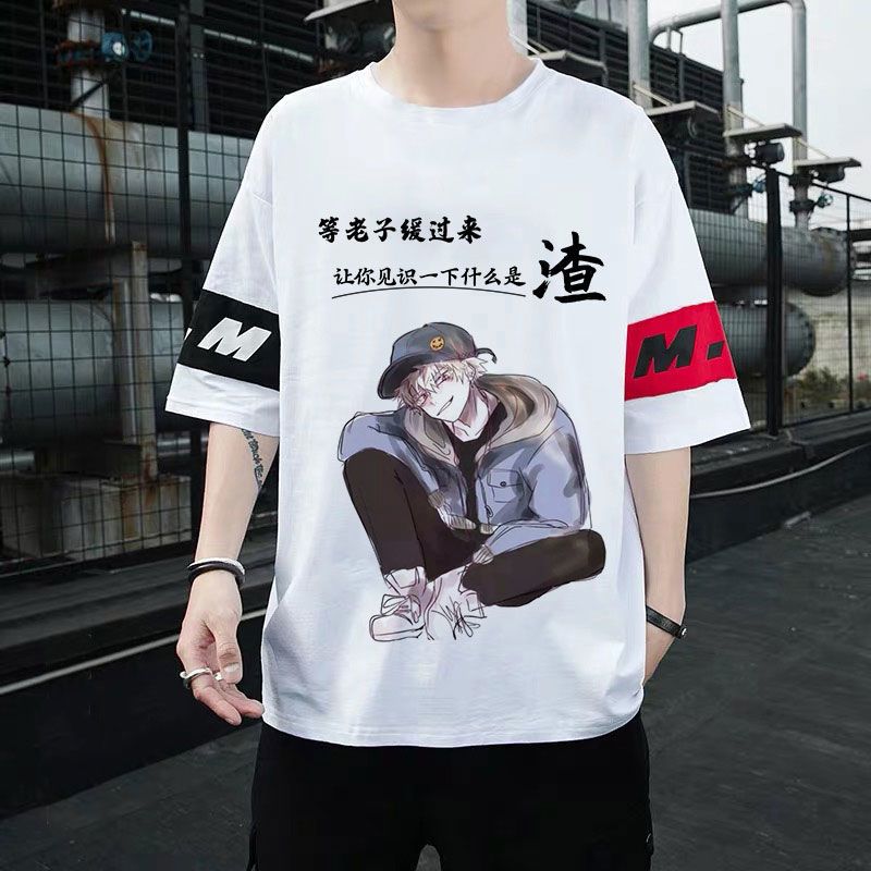 2020新款春夏宽松短袖t恤男韩版潮流五分袖t恤中学生百搭圆领衣服