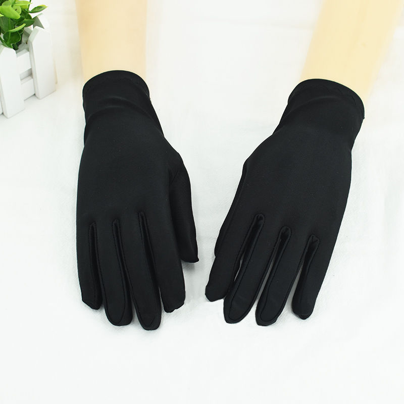 Spandex spring, summer and autumn men's and women's black and white etiquette gloves thin dance industrial driving sun protection high elastic gloves