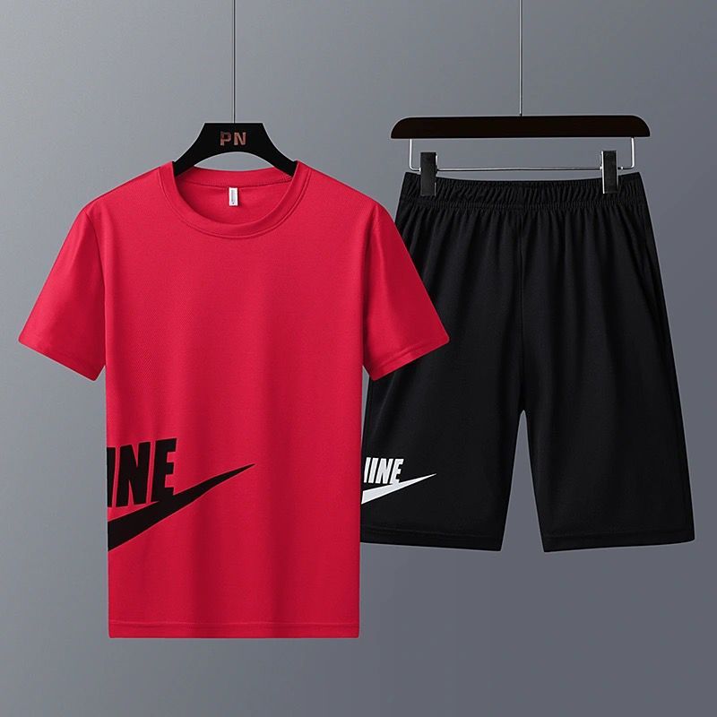 Two piece sports suit men's summer loose and comfortable short sleeve t-shirt men's running casual sportswear pants men's