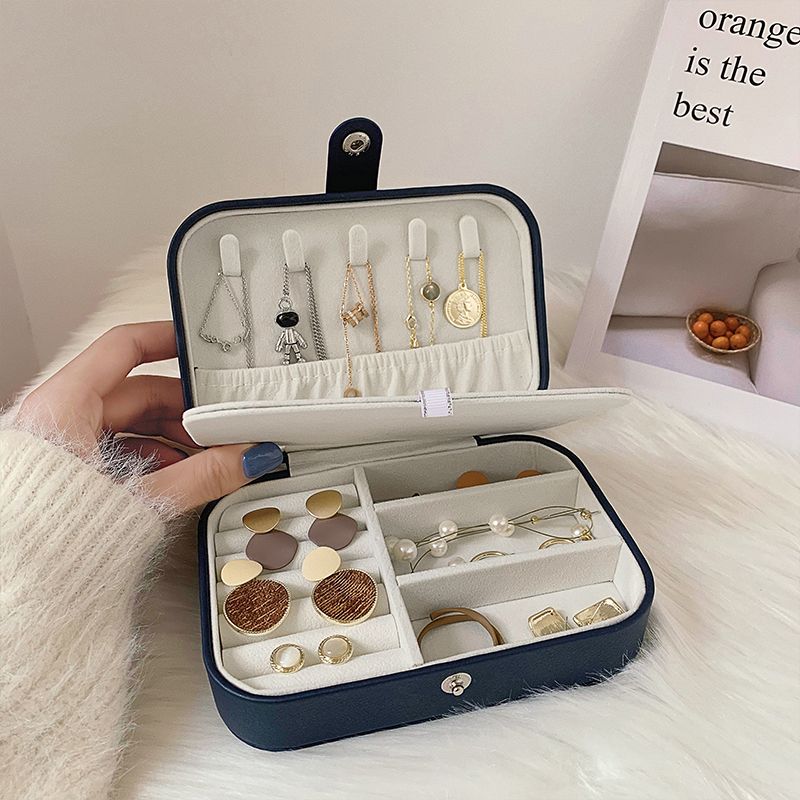 Rectangular large capacity storage box for women new fashion portable simple exquisite double necklace ring jewelry box