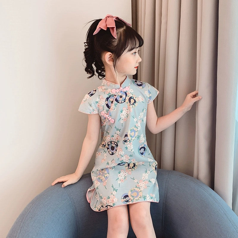 Girls' cheongsam skirt summer dress hanfu chinese style little girl princess skirt foreign style new children's dress