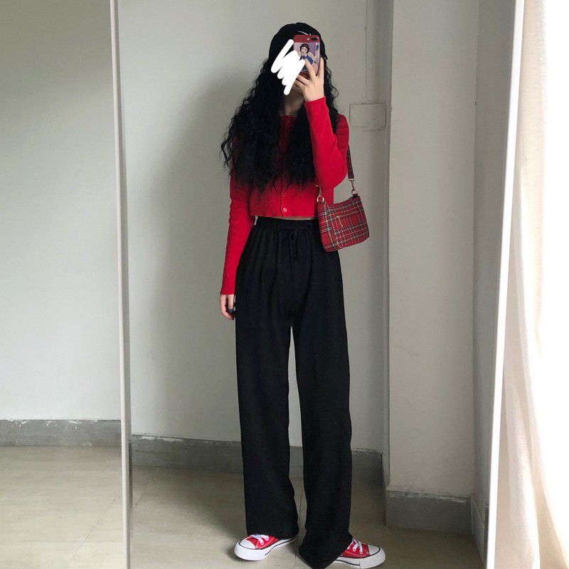 2023 Korean version of autumn casual street style suitable for spring wide-leg pants sports pants women's loose straight pants trousers