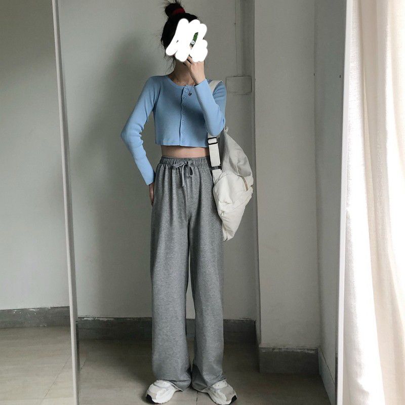 2023 Korean version of autumn casual street style suitable for spring wide-leg pants sports pants women's loose straight pants trousers