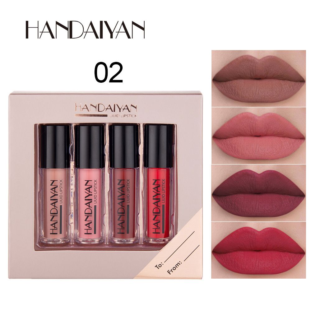 HANDAIYAN 4-Pack Set Gift Box Mirror Face Glaze Matte Mist Liquid Non Staining Cup Lip Color_voghion.com