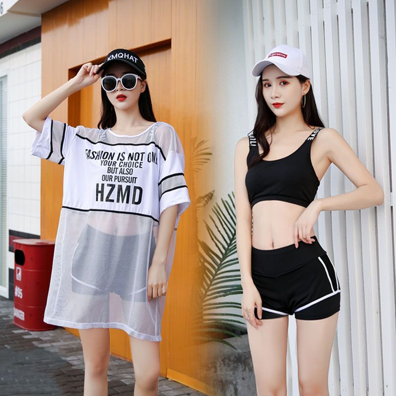 les sports swimsuit women's split boxer three-piece suit conservative Korean belly-covering thin blouse student boxer swimsuit