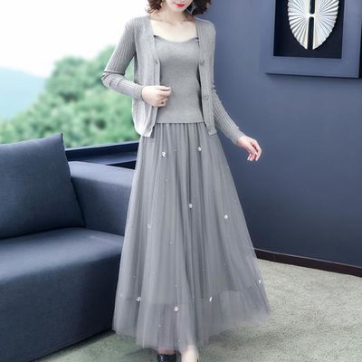 69322/单件/套装春裙女夏季新款女装钉珠网纱裙气质半身裙洋气超仙女裙