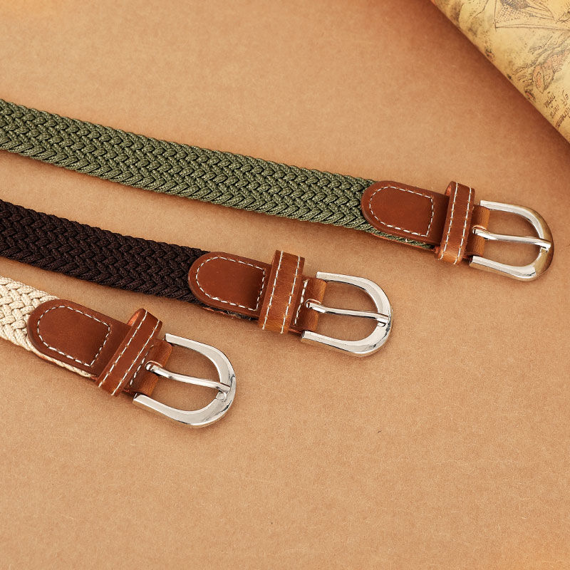 Versatile Jeans Belt female need not punch canvas belt women weave elastic elastic student decorative belt