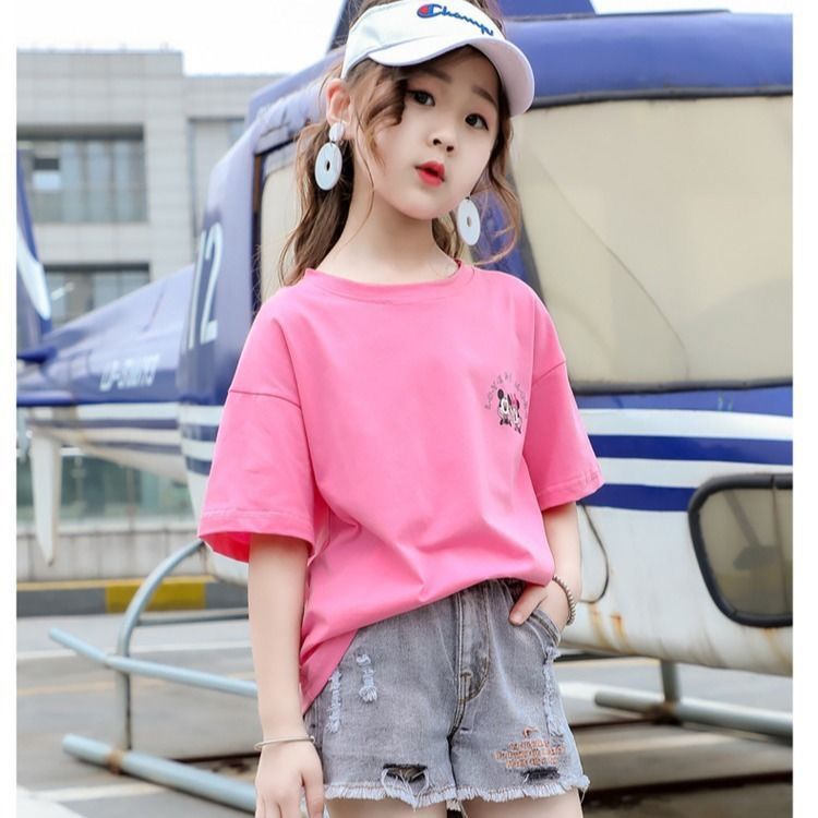 Cotton girls' short sleeve T-shirt summer 2020 new children's wear Korean loose half sleeve children's summer top fashion