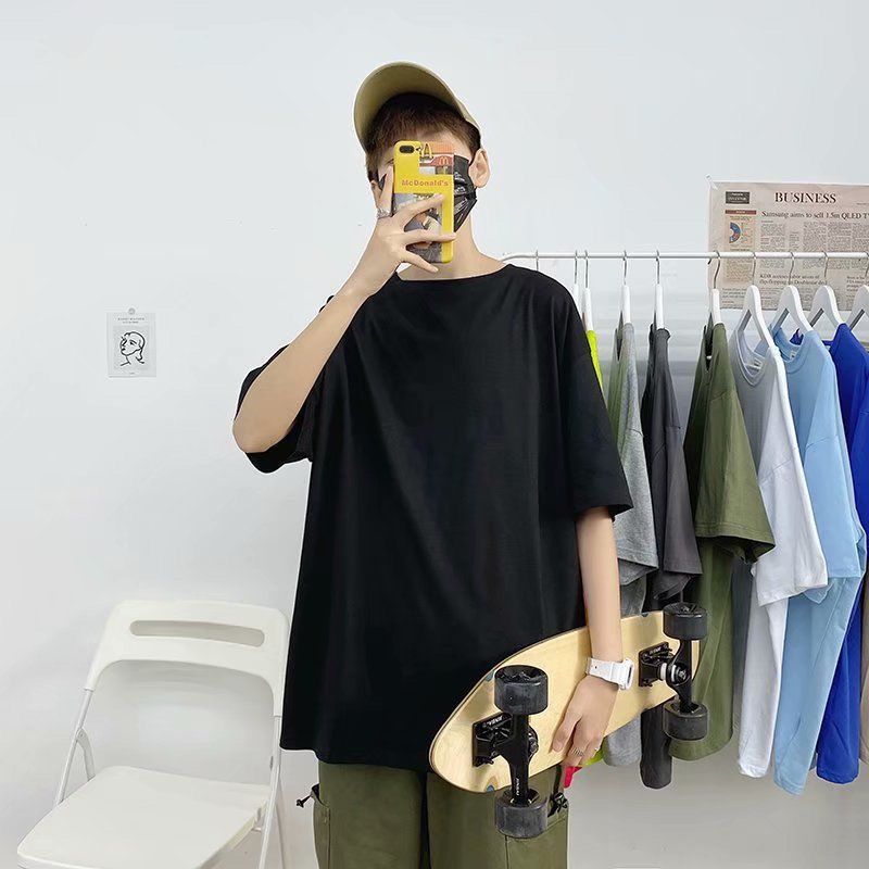 Men's and women's solid color loose short sleeve T-shirt summer round neck youth half sleeve fashionable casual simple top
