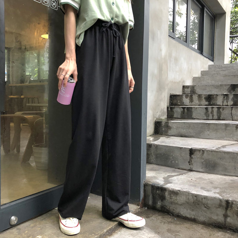 Loose gray straight trousers thin casual pants drape wide-leg pants spring and summer women's high waist trousers mopping sports pants
