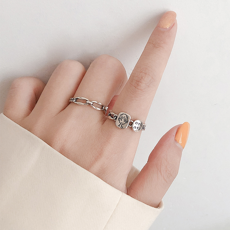 Cool wind retro old letter index finger ring women's fashion fashion fashion simple tail ring