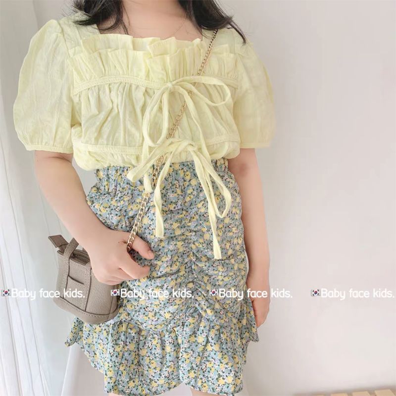 Girl's floral dress set summer Korean Middle and large children's foreign style shirt two piece skirt with hip and fishtail