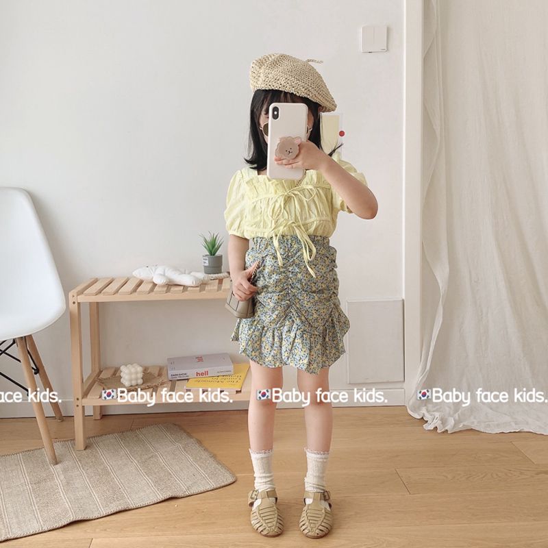 Girl's floral dress set summer Korean Middle and large children's foreign style shirt two piece skirt with hip and fishtail