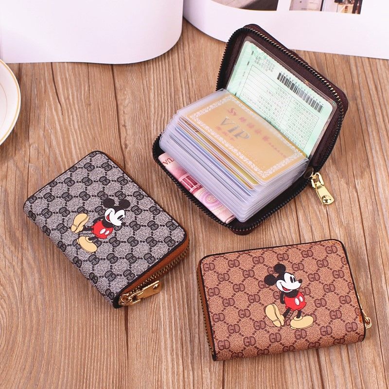 Mickey card bag women's multi card driver's license leather cover anti magnetic card cover Korean short men's card clip small pocket change
