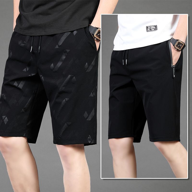 Summer ice silk shorts men's thin sports quick drying Capris loose straight casual pants beach seven point pants