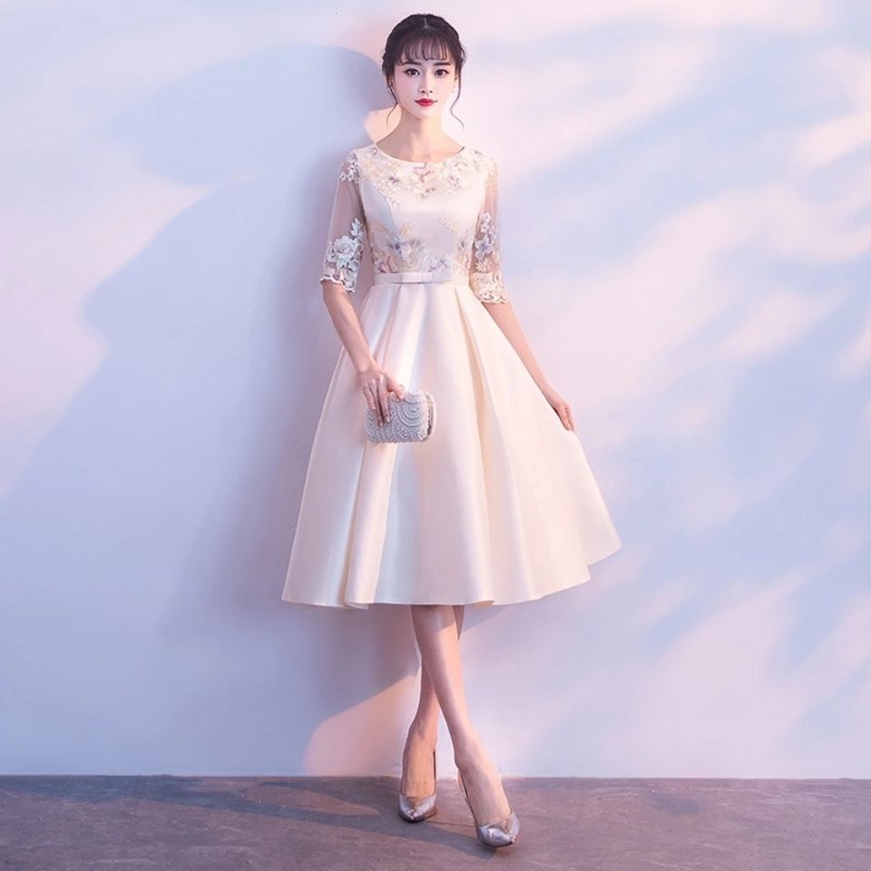 晚礼服女2022新款宴会连衣裙香槟色伴娘服派对小礼服裙子平时可穿