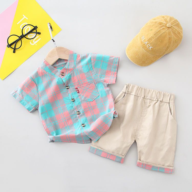 Boys' suit summer dress foreign style 1 boys' shirt short sleeve 2 Korean children's summer shirt 3 baby clothes 4 years old