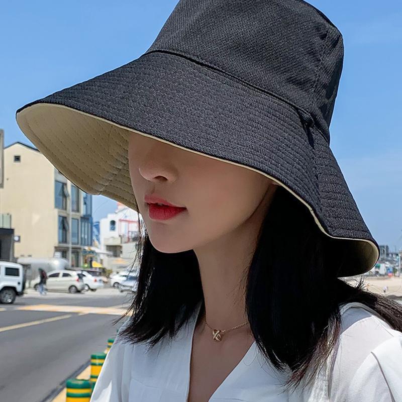 Fisherman's hat female spring and summer Korean fashion Japanese double face anti ultraviolet hat big edge sunscreen hat sunshade hat male