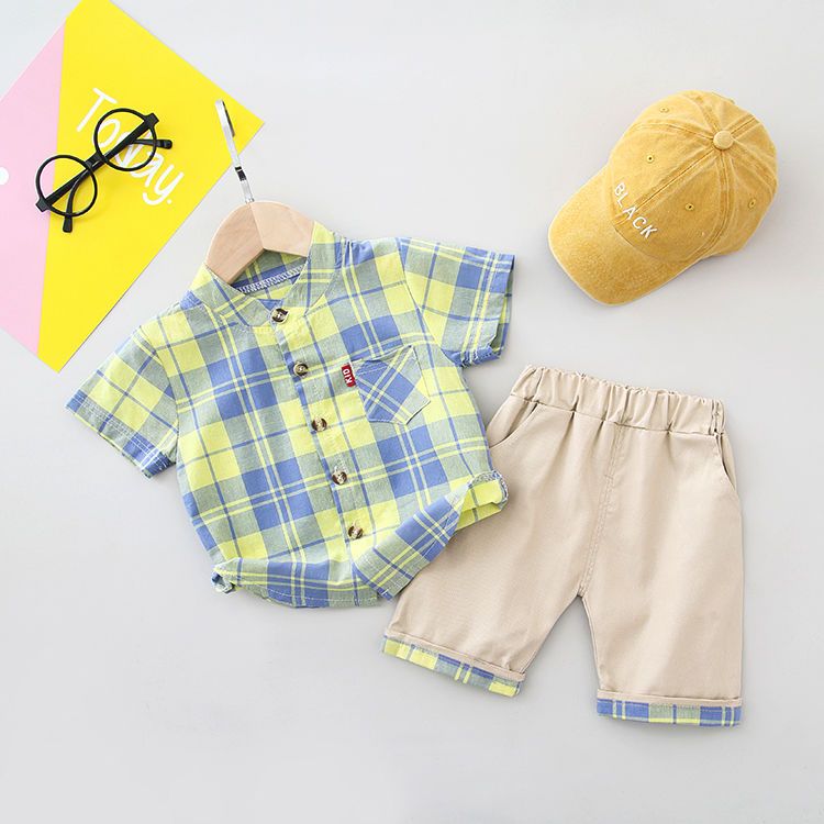 Boys' suit summer dress foreign style 1 boys' shirt short sleeve 2 Korean children's summer shirt 3 baby clothes 4 years old