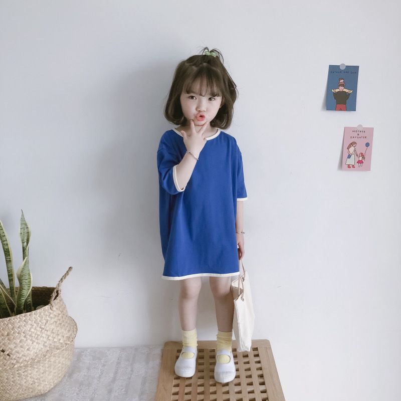 2020 summer dress new Korean girl baby personality color matching Raglan cotton loose dress short sleeve T-shirt skirt