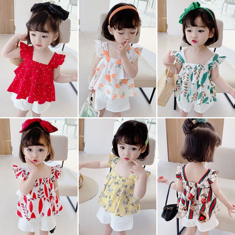 Girl's net red suit foreign style children's fashionable short sleeve two piece set three year old girl's summer dress