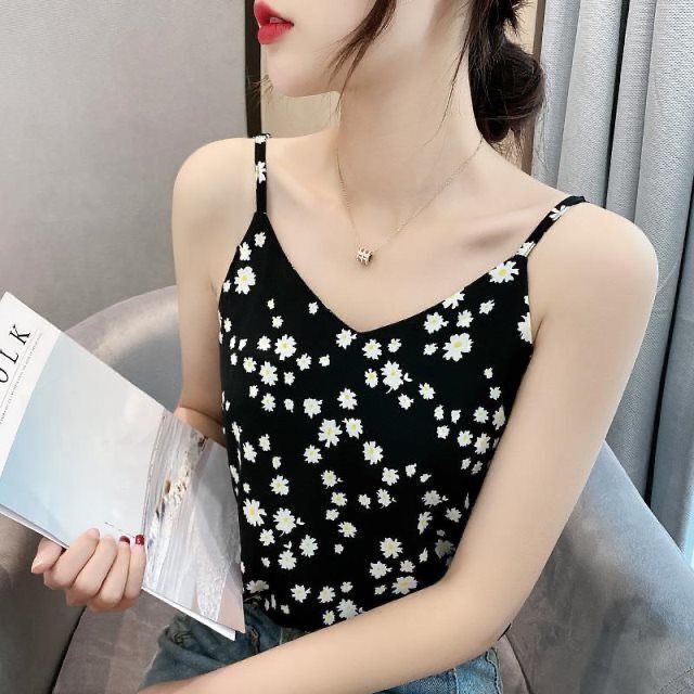 Chiffon shirt Small sling 2020 summer new large versatile small daisy sleeveless top V-neck with vest for women