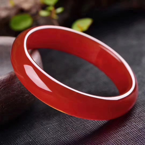 真品天然纯红玉石手镯红色玉手环中宽冰种玉石手镯玛瑙色本命年