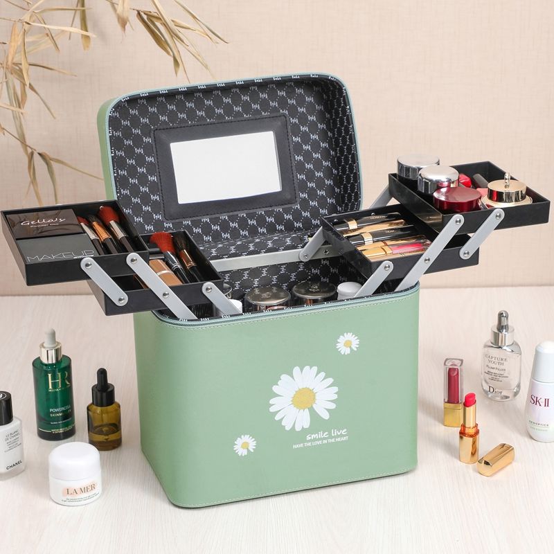 化妆包便携韩版学生化妆品箱手提大容量收纳盒桌面多功能网红雏菊