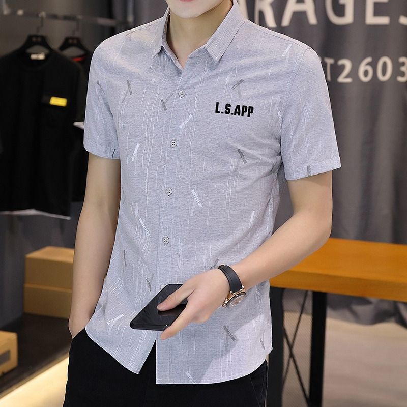 Solid color short-sleeved shirt men's summer Korean style trendy clothes youth slim-fit shirt professional men's thin shirt