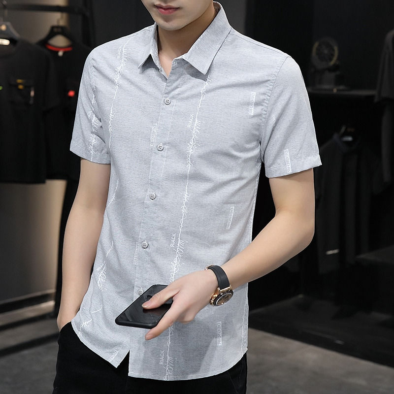 Solid color short-sleeved shirt men's summer Korean style trendy clothes youth slim-fit shirt professional men's thin shirt