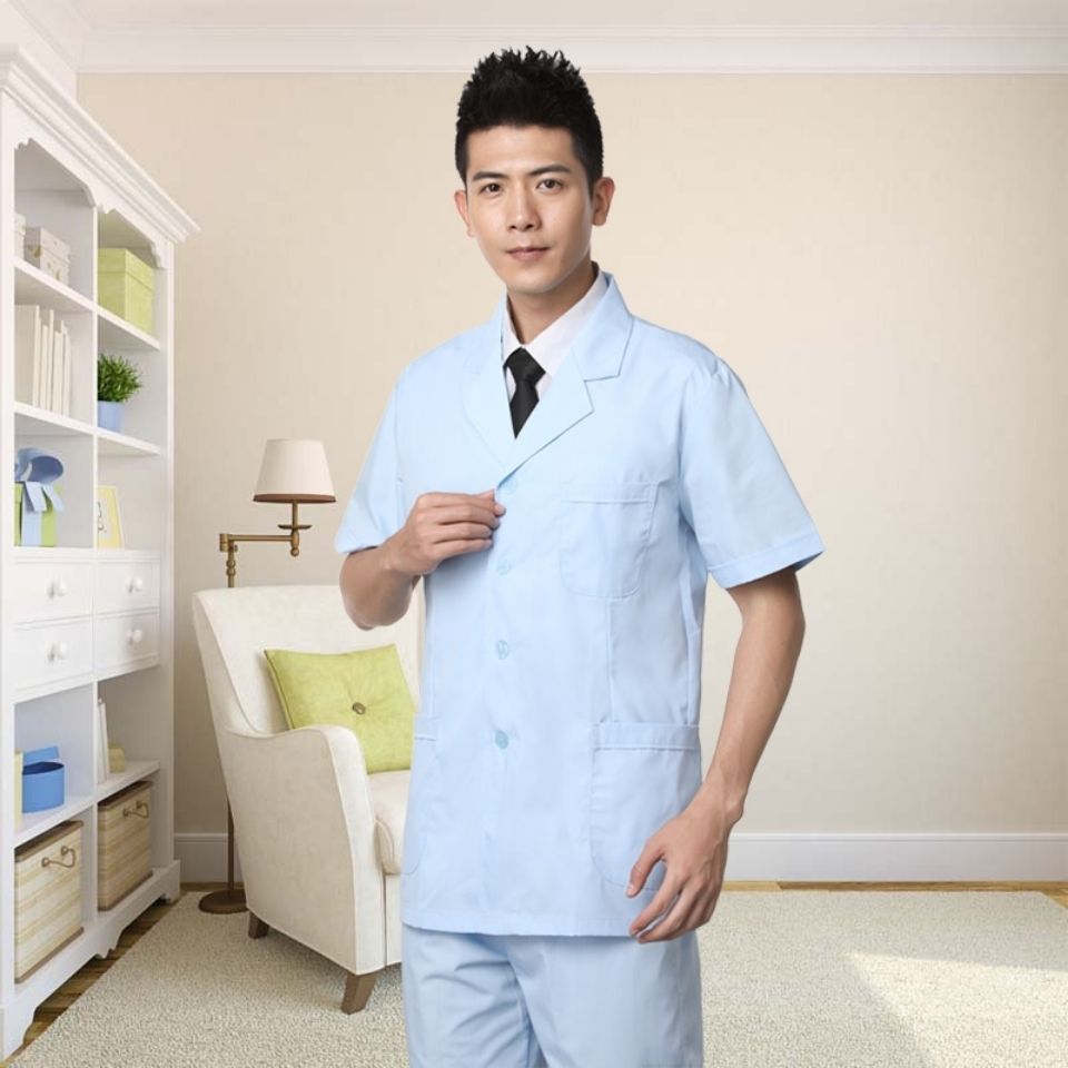 夏季白大褂女短袖短款男医生服长袖口腔药店学生实验室美容护士服