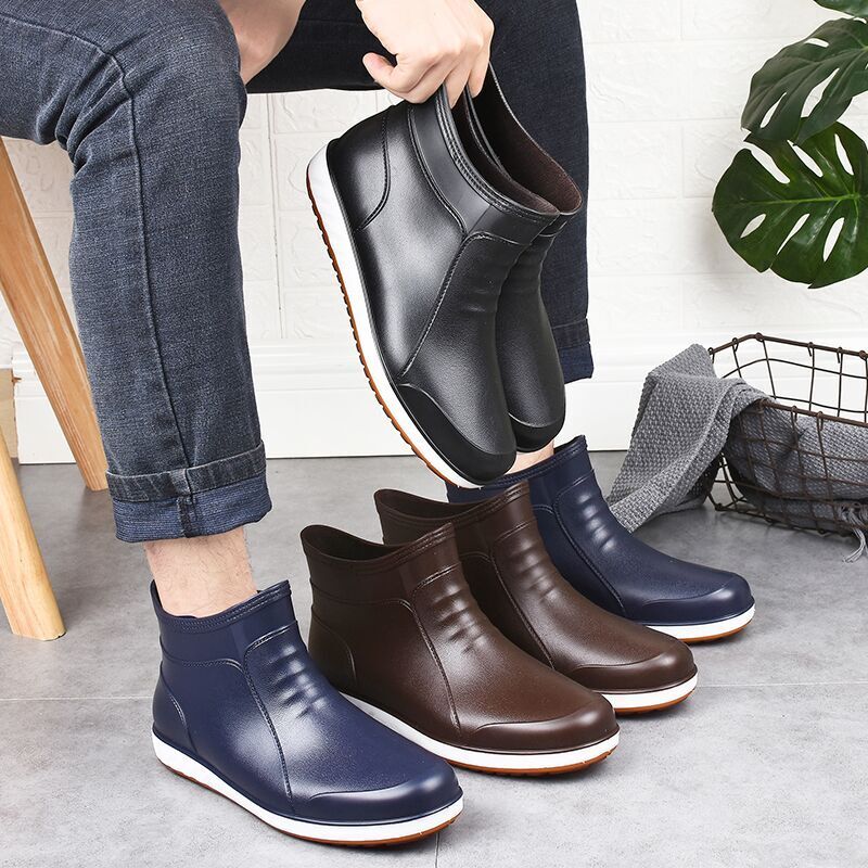 Fashion short tube rain boots men's waterproof adult work water boots kitchen non-slip thick-soled overshoes rain boots integrated water shoes men