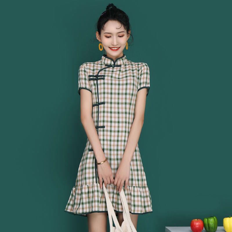 Check fishtail cheongsam girl 2020 new daily short student young girl improved dress summer
