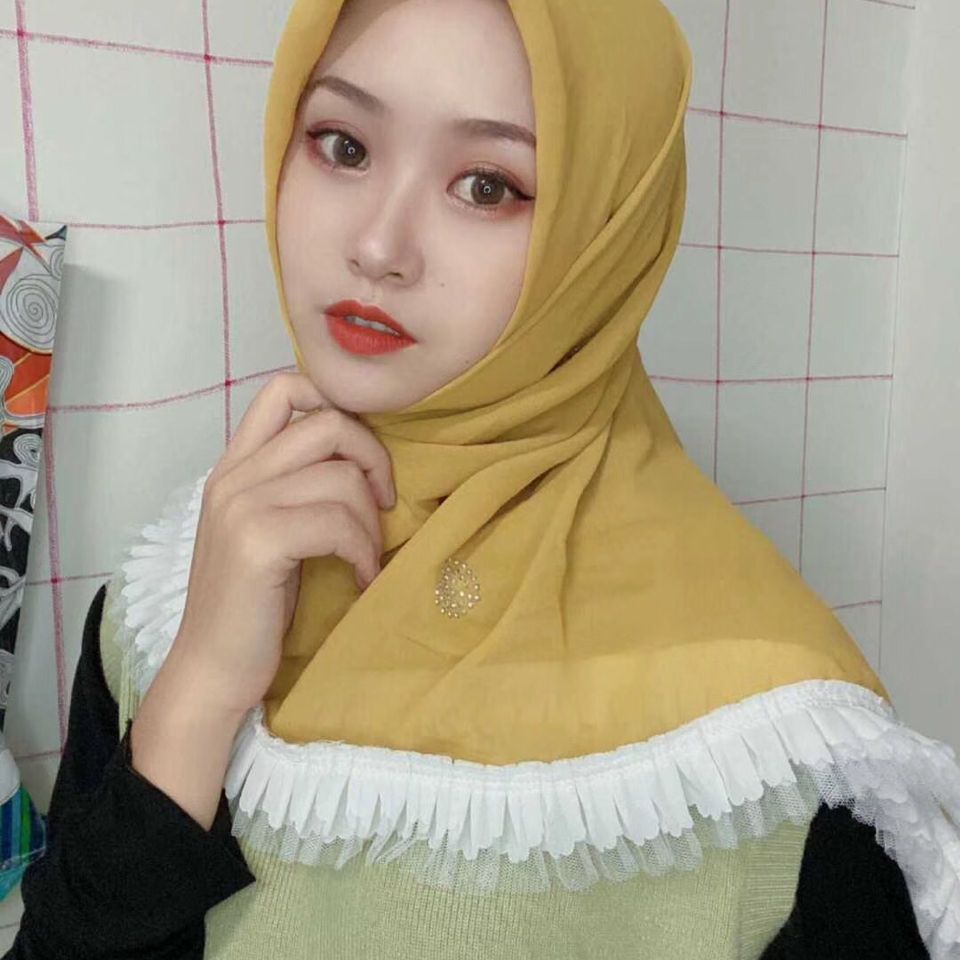 Muslim scarves new solid color chiffon square scarves women's high-quality Malay style hijab all-match casual silk scarves for four seasons