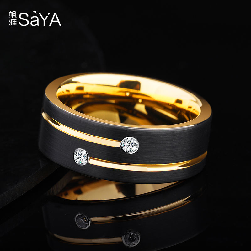 Saya men's tungsten gold ring Mosangshi series design simple fashion business index finger middle finger tail ring
