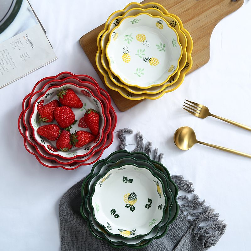 Home creative ceramic bowl lovely fruit salad bowl Japanese hand painted tableware ins strawberry personalized rice bowl set