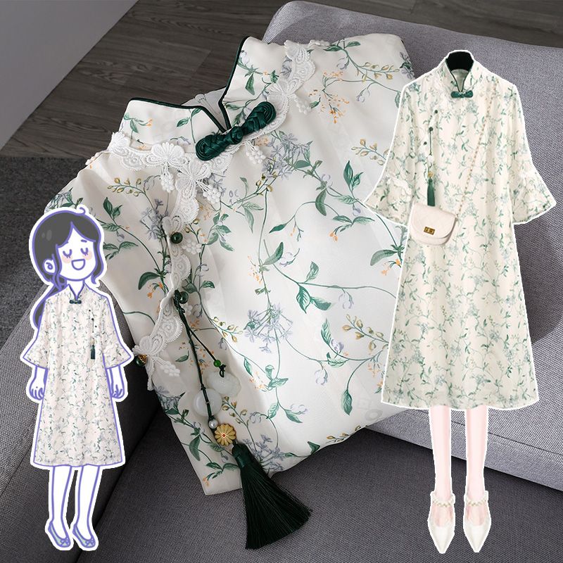 2022秋季新款胖妹妹改良漢服連衣裙民國中國風仙氣古裝茶服旗袍裙