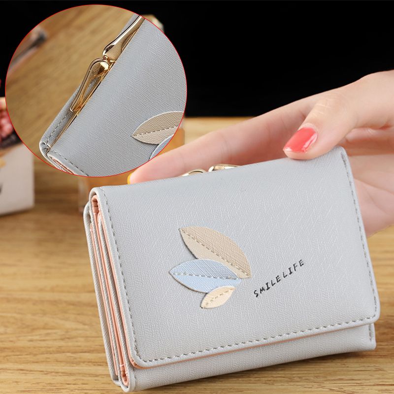 2020 new women's wallet short student card bag buckle three fold purse female multifunctional mini change position