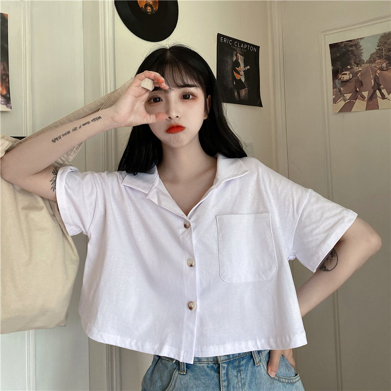 Cotton 2020 new Korean version loose and thin solid color polo shirt student short sleeve short T-shirt women's fashion