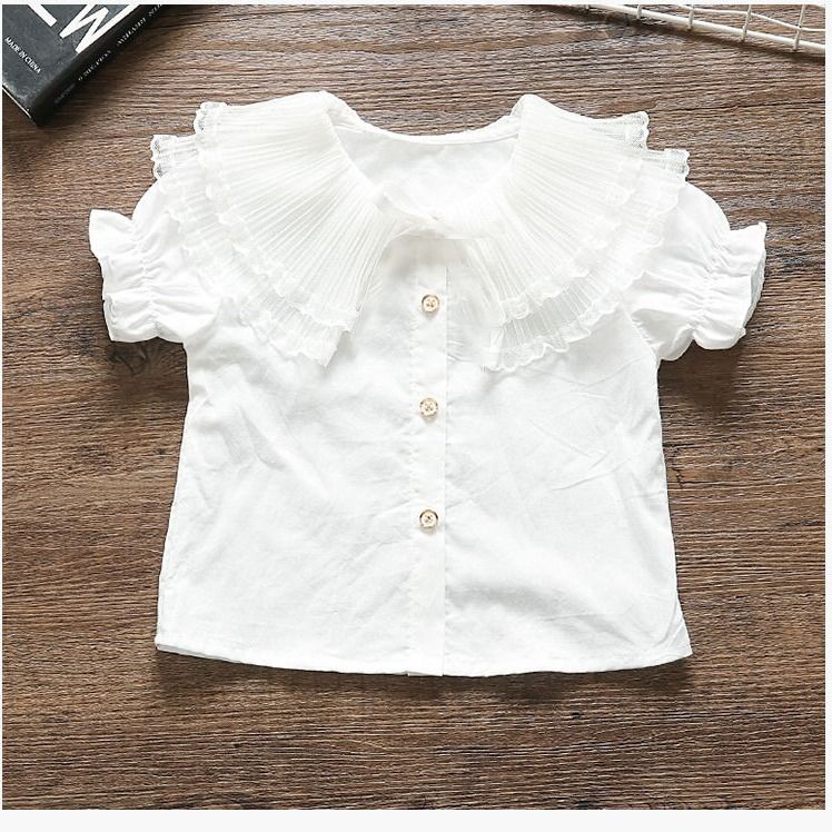 1-5 years old girl baby soft baby cotton shirt girl baby summer short sleeve 3 girls' Princess foreign style Lapel shirt