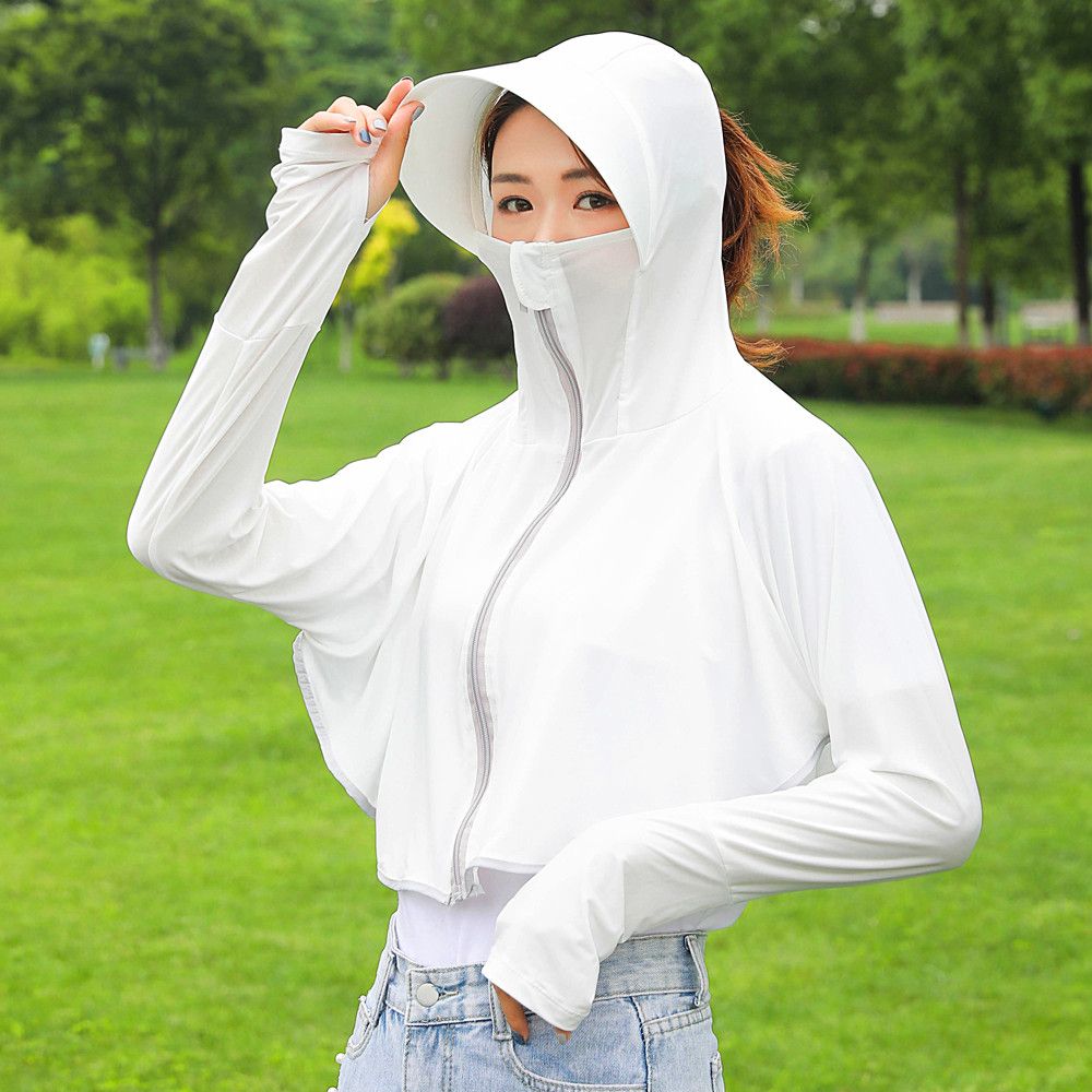 冰丝防晒衣女透气薄款电动车防晒服遮阳长袖披肩防紫外线短款外套