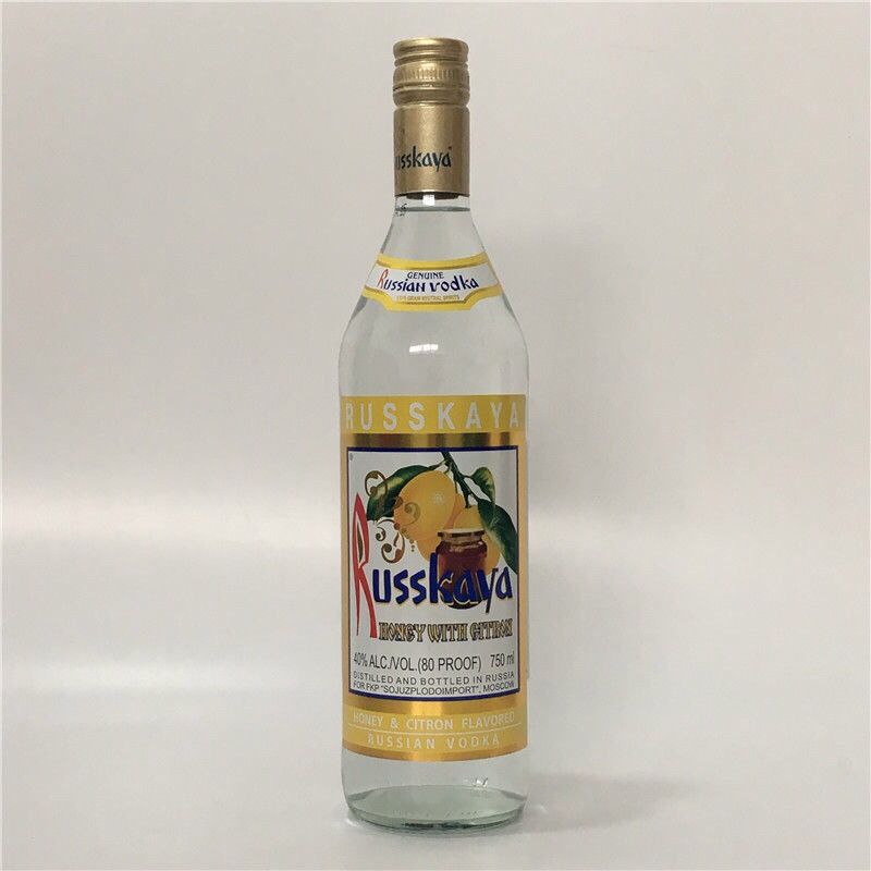 洋酒俄罗斯红牌伏特加酒蜂蜜柠檬味伏特加酒russkaya 750ml 40度【4月