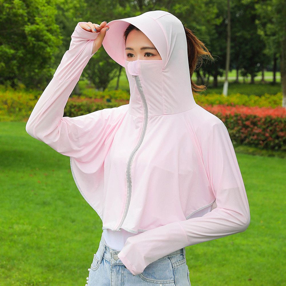 冰丝防晒衣女透气薄款电动车防晒服遮阳长袖披肩防紫外线短款外套