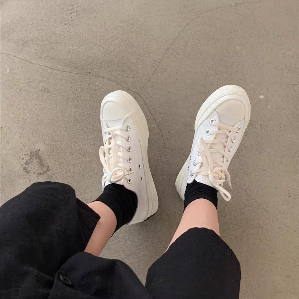 Summer 2020 Baida Street Photo 1970s pure white canvas shoes female retro Hong Kong style students' small white shoes with low top and high top