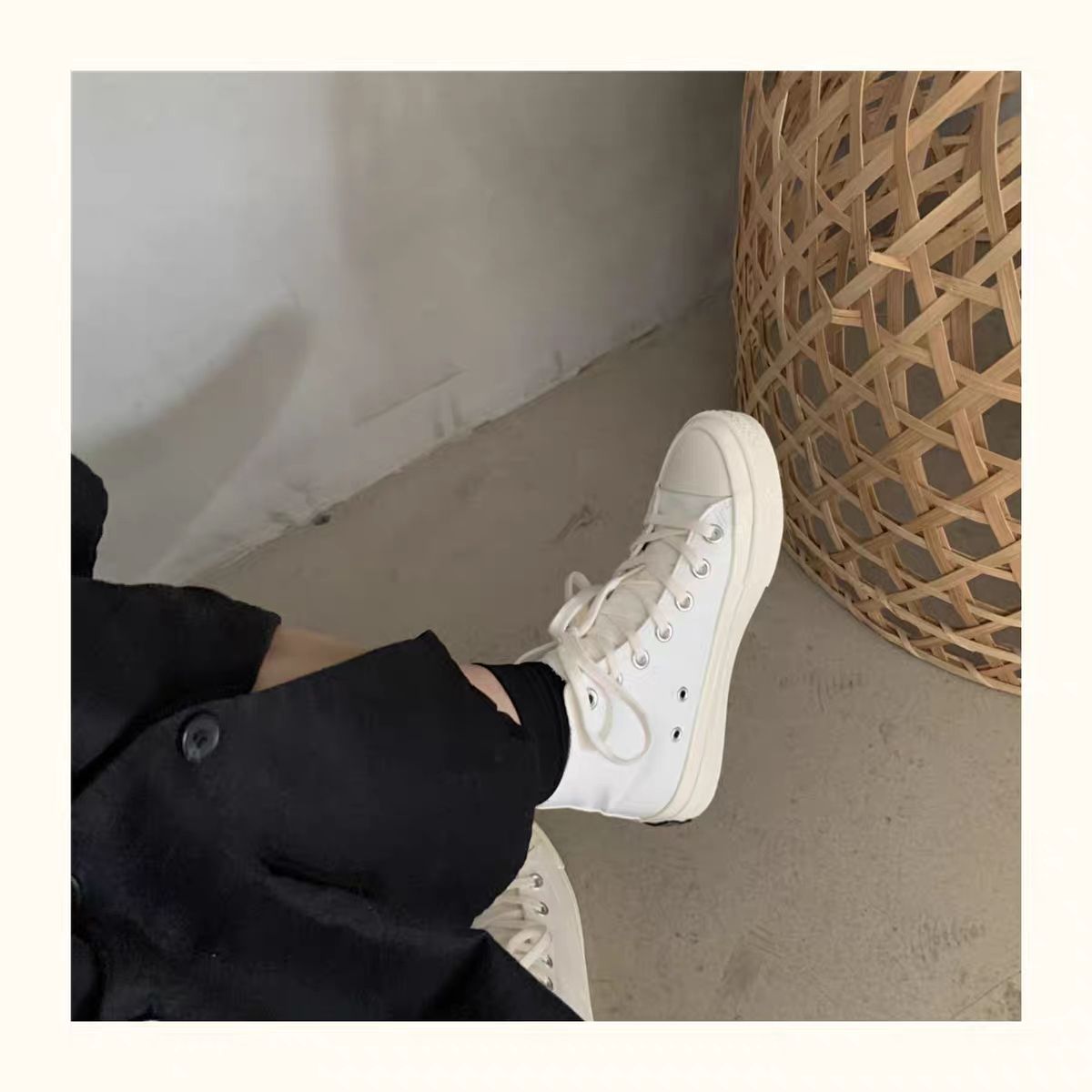 Summer 2020 Baida Street Photo 1970s pure white canvas shoes female retro Hong Kong style students' small white shoes with low top and high top