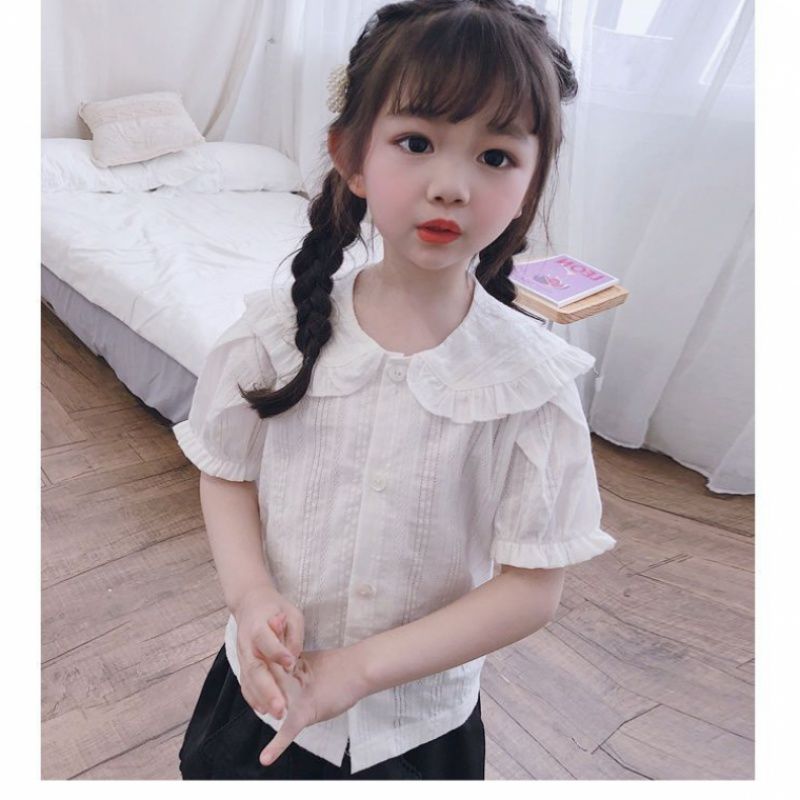 1-5 years old girl baby soft baby cotton shirt girl baby summer short sleeve 3 girls' Princess foreign style Lapel shirt