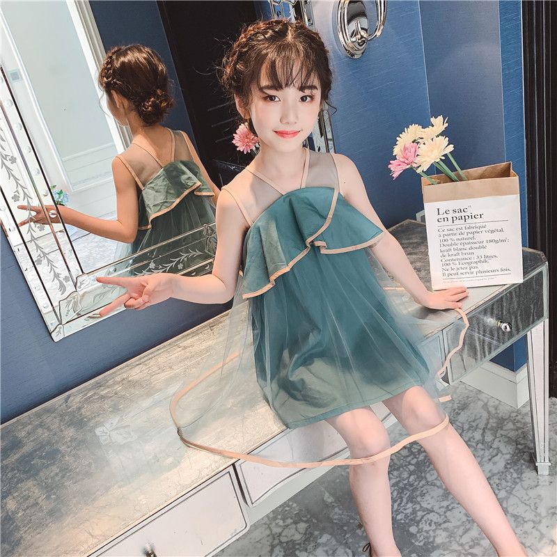Girl's dress summer net red foreign style mesh sling skirt 2020 new Korean princess skirt long skirt