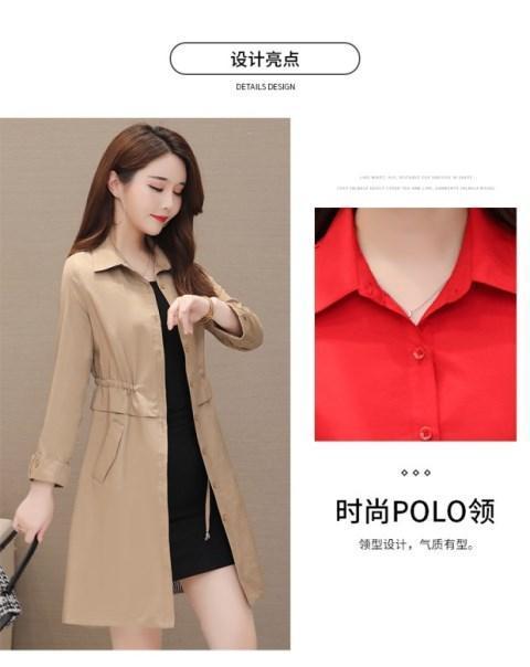 有/无里布风衣女中长款新款POLO领纯色韩版修身收腰大码显瘦外套